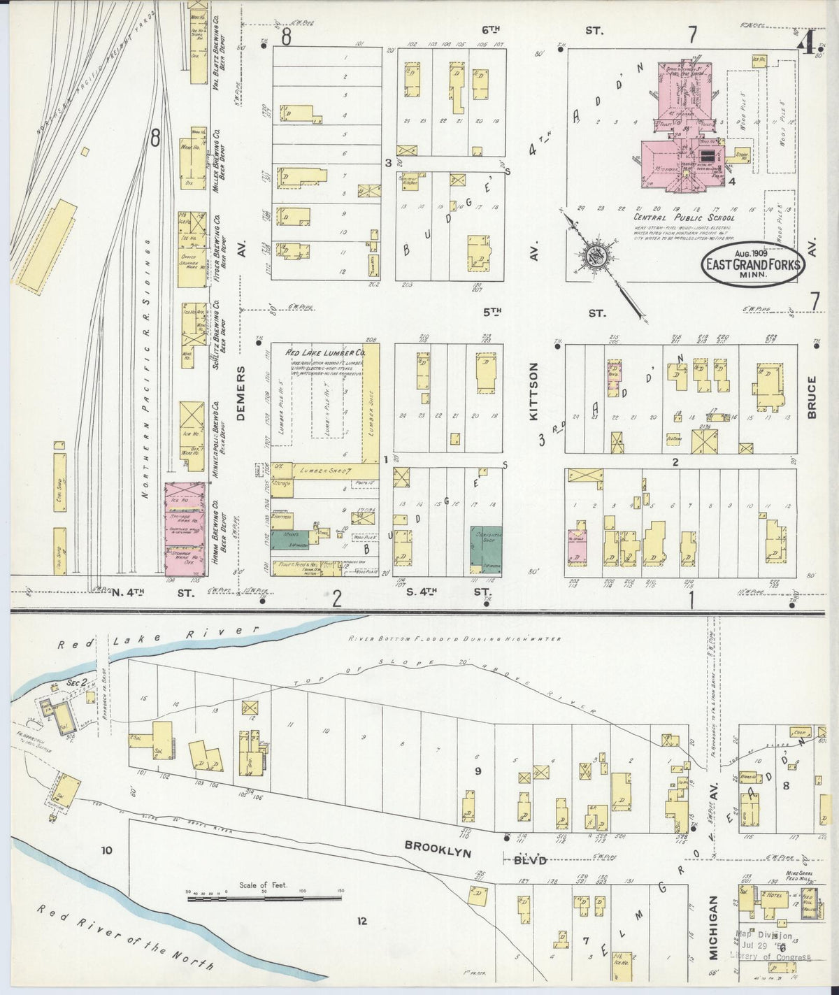 Sanborn Fire Insurance Map from East Grand Forks, Polk County, Minnesota (1909), Sheet #0004 - Complete Map Set gallery image, historic Sanborn map, vintage wall art, Minnesota Minnesota