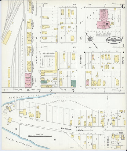 Sanborn Fire Insurance Map from East Grand Forks, Polk County, Minnesota (1909), Sheet #0004 - Complete Map Set gallery image, historic Sanborn map, vintage wall art, Minnesota Minnesota