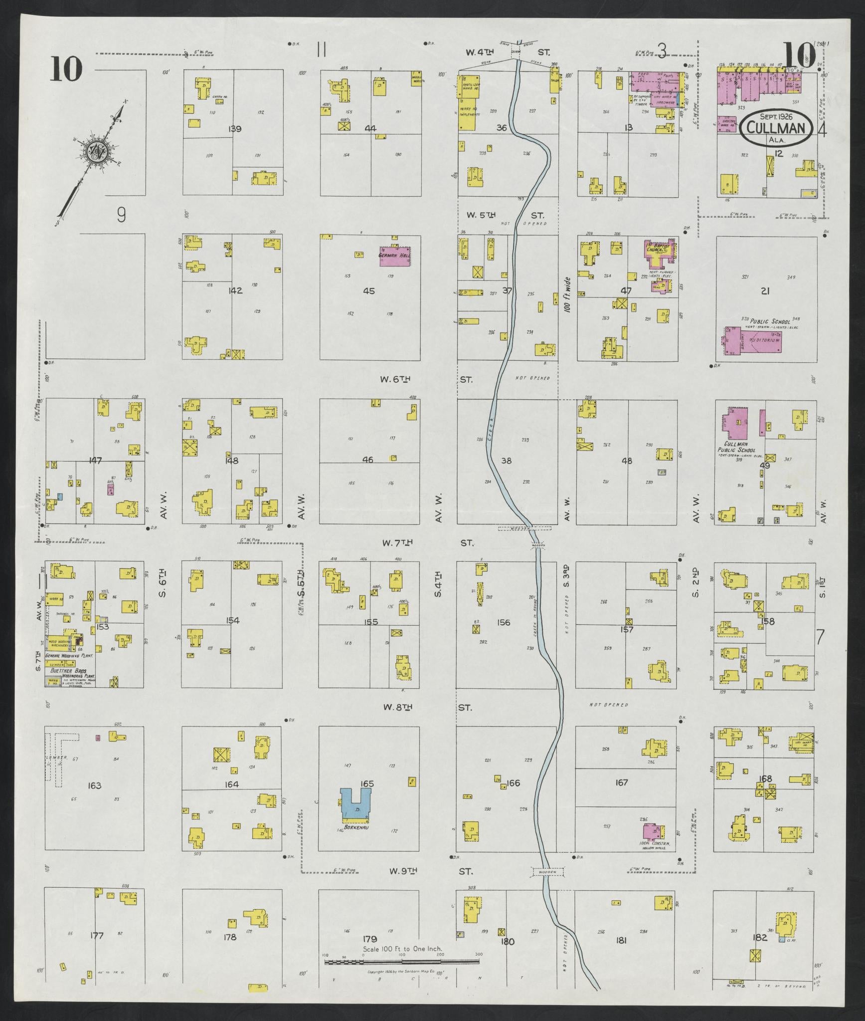 Sanborn Fire Insurance Map from Cullman, Cullman County, Alabama (1926), Sheet #0010 - Historic Sanborn Fire Insurance Map Print, vintage old map wall art, antique decor, genealogy gift, Alabama Alabama map