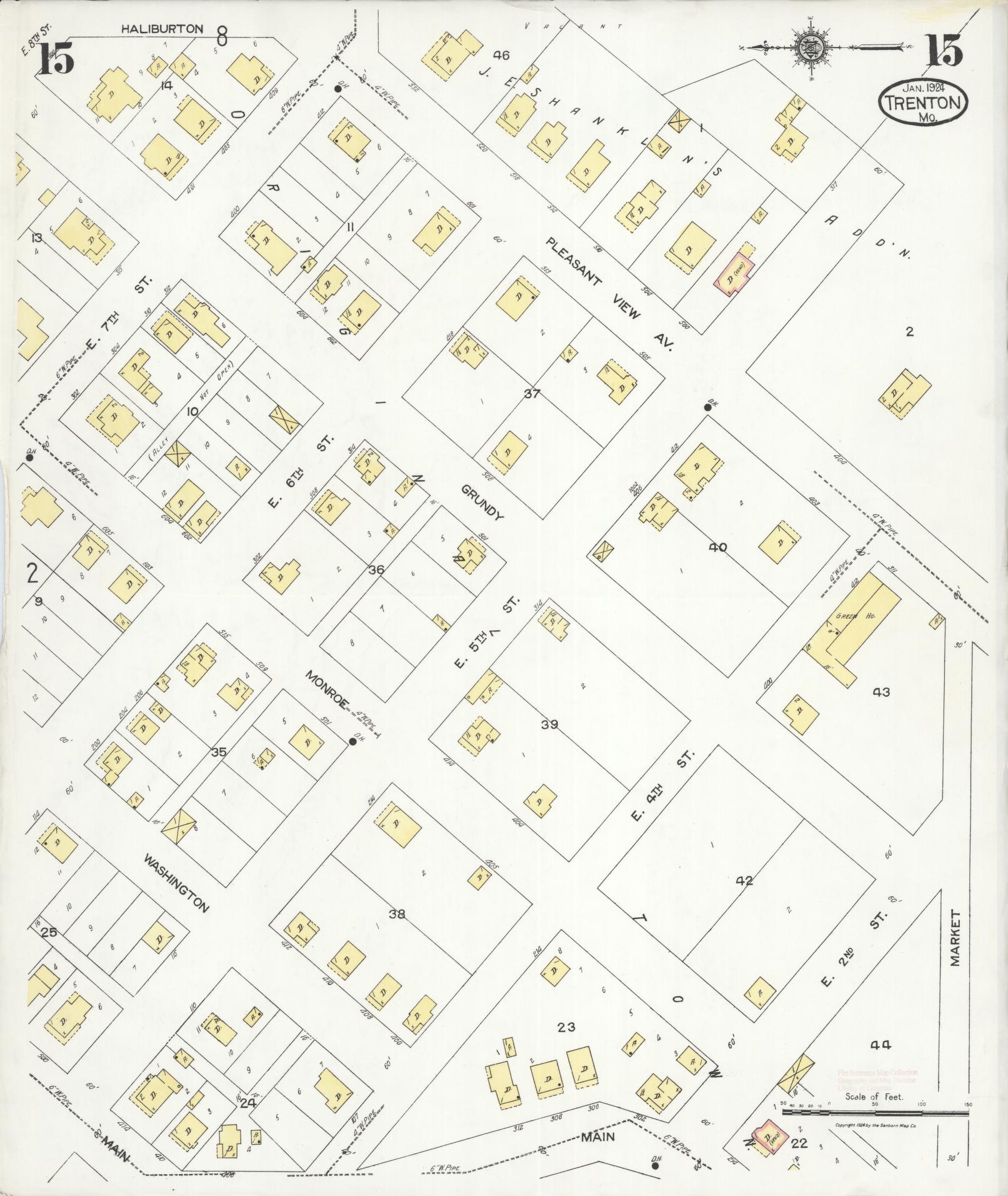 Sanborn Fire Insurance Map from Trenton, Grundy County, Missouri (1924), Sheet #0015 - Historic Sanborn Fire Insurance Map Print, vintage old map wall art, antique decor, genealogy gift, Missouri Missouri map