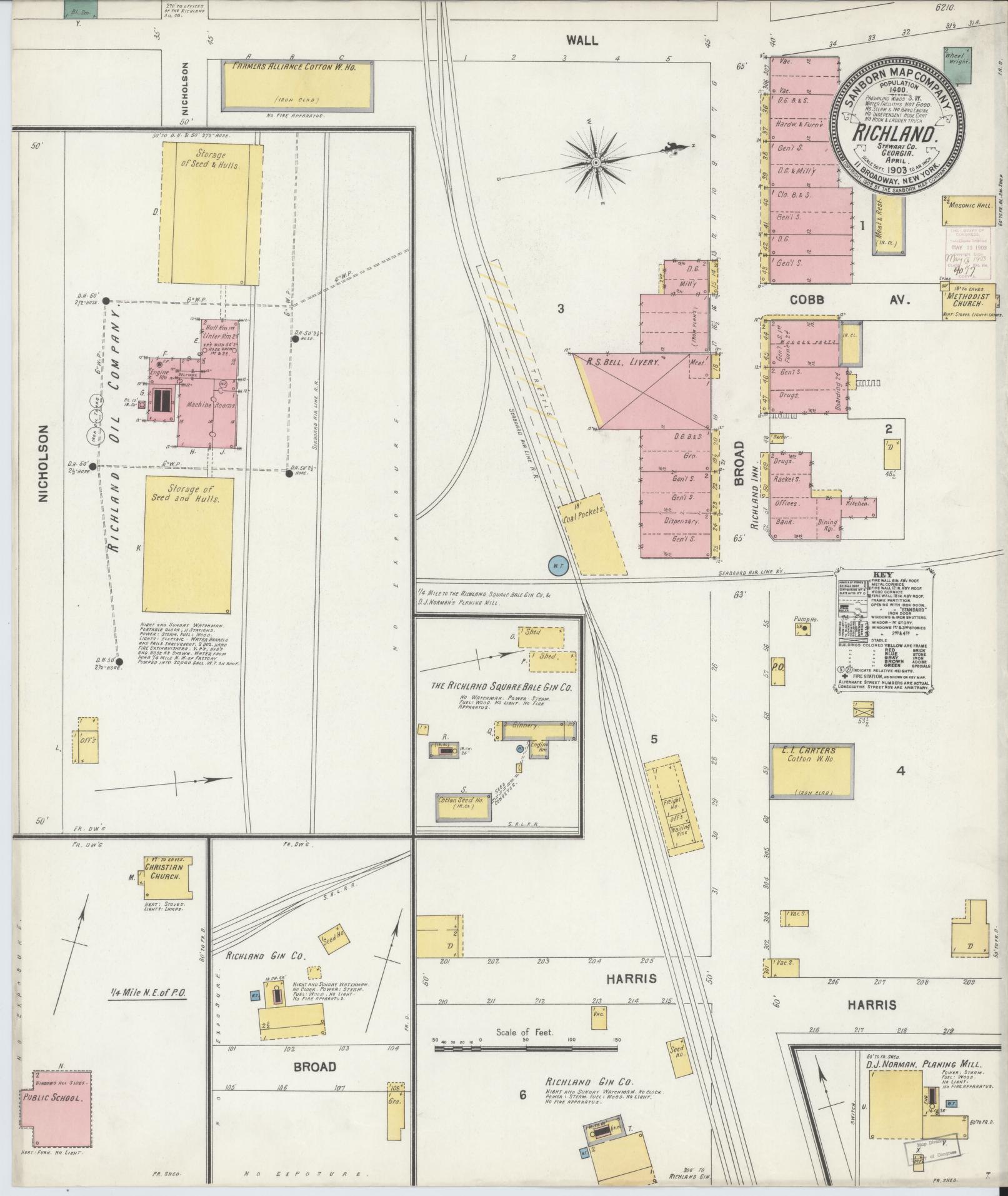 Sanborn Fire Insurance Map from Richland, Stewart County, Georgia (1903), Sheet #0001 - Historic Sanborn Fire Insurance Map Print, vintage old map wall art, antique decor, genealogy gift, Georgia Georgia map