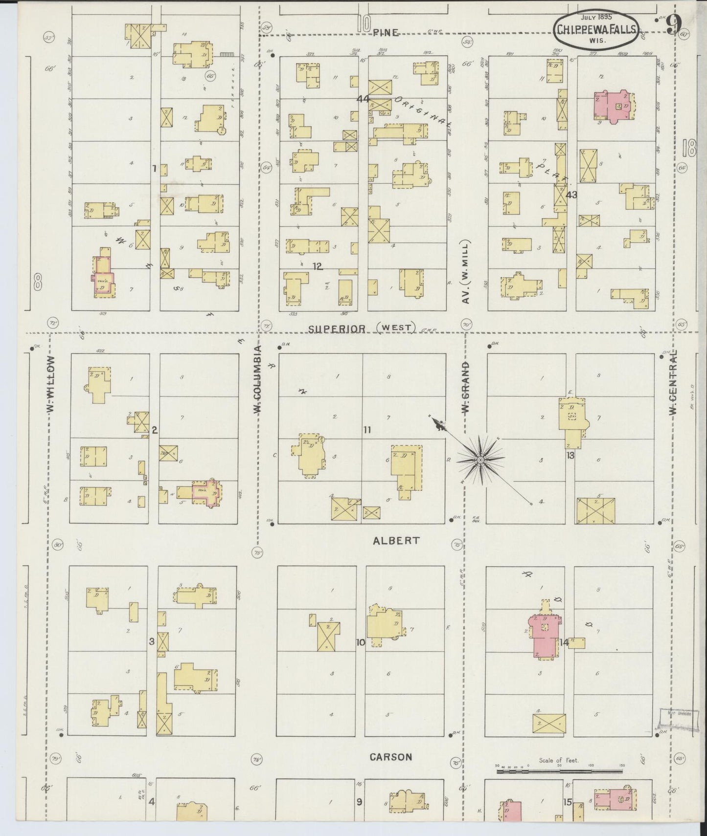 Sanborn Fire Insurance Map from Chippewa Falls, Chippewa County, Wisconsin (1895), Sheet #0009 - Historic Sanborn Fire Insurance Map Print, vintage old map wall art, antique decor, genealogy gift, Wisconsin Wisconsin map