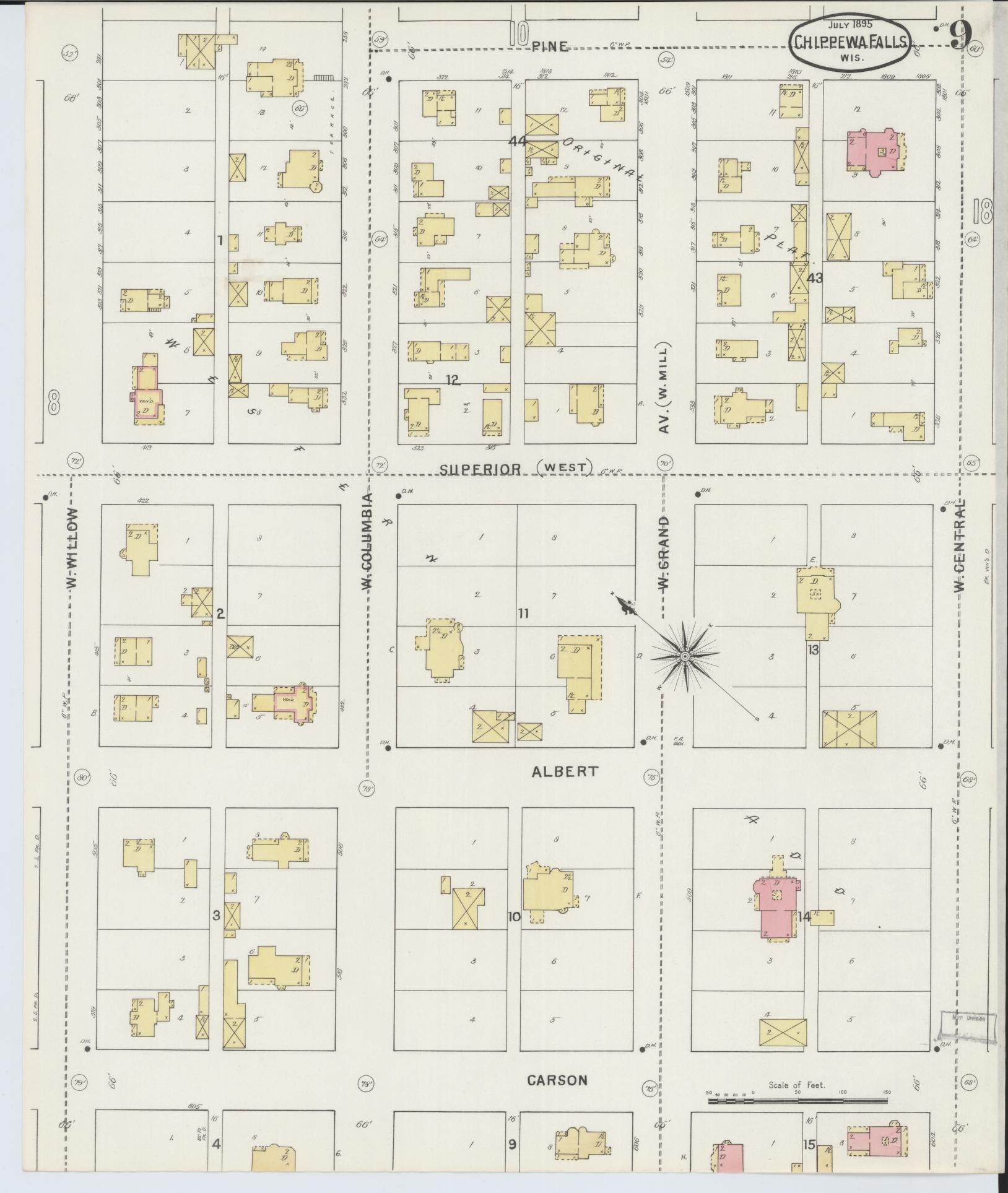 Sanborn Fire Insurance Map from Chippewa Falls, Chippewa County, Wisconsin (1895), Sheet #0009 - Historic Sanborn Fire Insurance Map Print, vintage old map wall art, antique decor, genealogy gift, Wisconsin Wisconsin map