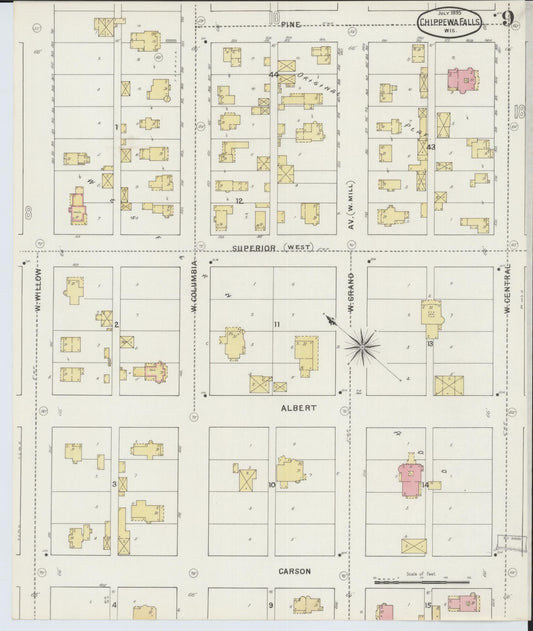 Sanborn Fire Insurance Map from Chippewa Falls, Chippewa County, Wisconsin (1895), Sheet #0009 - Historic Sanborn Fire Insurance Map Print, vintage old map wall art, antique decor, genealogy gift, Wisconsin Wisconsin map