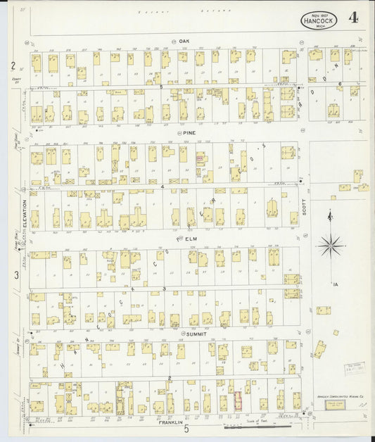 Sanborn Fire Insurance Map from Hancock, Houghton County, Michigan (1907), Sheet #0004 - Historic Sanborn Fire Insurance Map Print, vintage old map wall art, antique decor, genealogy gift, Michigan Michigan map