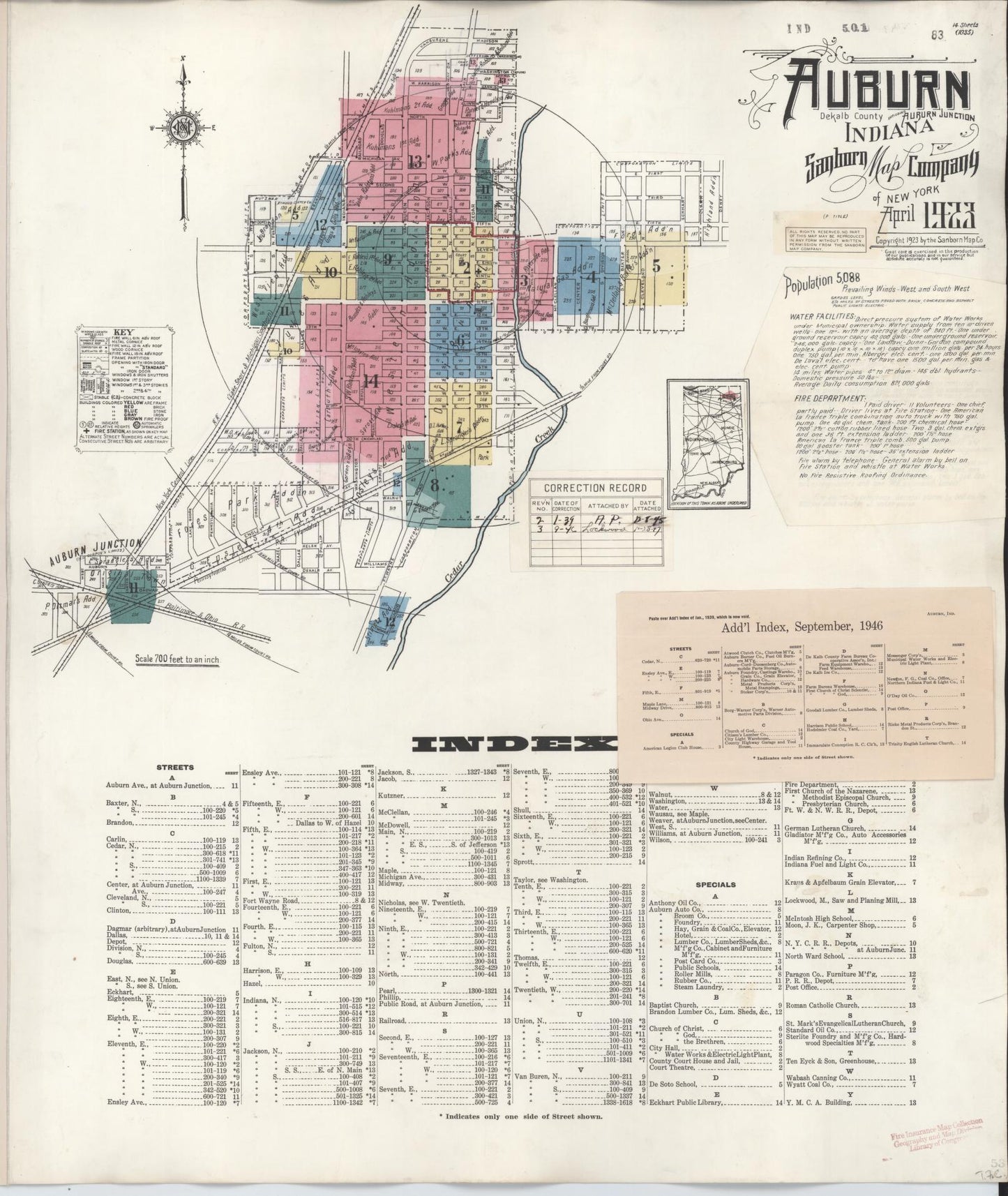 Sanborn Fire Insurance Map from Auburn, De Kalb County, Indiana (1946), Sheet #0001 - Historic Sanborn Fire Insurance Map Print, vintage old map wall art, antique decor, genealogy gift, Indiana Indiana map