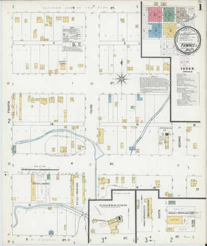 Sanborn Fire Insurance Map from Pawnee, Pawnee County, Oklahoma (1901), Sheet #0001 - Complete Map Set gallery image, historic Sanborn map, vintage wall art, Oklahoma Oklahoma