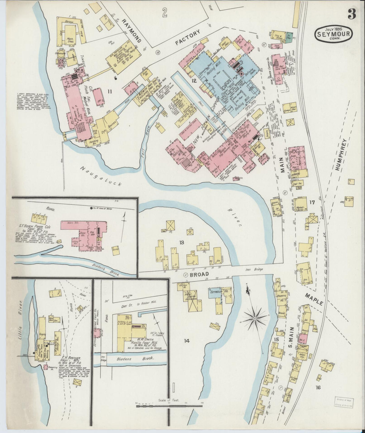 Sanborn Fire Insurance Map from Seymour, New Haven County, Connecticut (1895), Sheet #0003 - Historic Sanborn Fire Insurance Map Print, vintage old map wall art, antique decor, genealogy gift, Connecticut Connecticut map