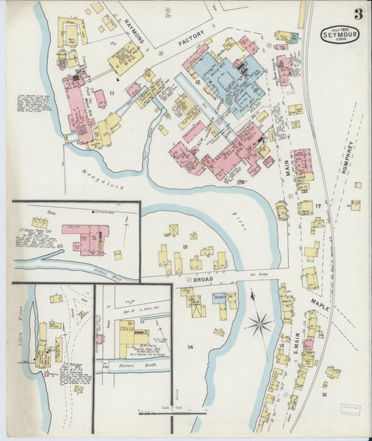 Sanborn Fire Insurance Map from Seymour, New Haven County, Connecticut (1895), Sheet #0003 - Historic Sanborn Fire Insurance Map Print, vintage old map wall art, antique decor, genealogy gift, Connecticut Connecticut map