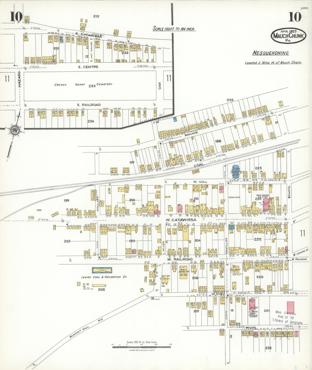 Sanborn Fire Insurance Map from Mauch Chunk, Carbon County, Pennsylvania (1923), Sheet #0010 - Historic Sanborn Fire Insurance Map Print, vintage old map wall art, antique decor, genealogy gift, Pennsylvania Pennsylvania map