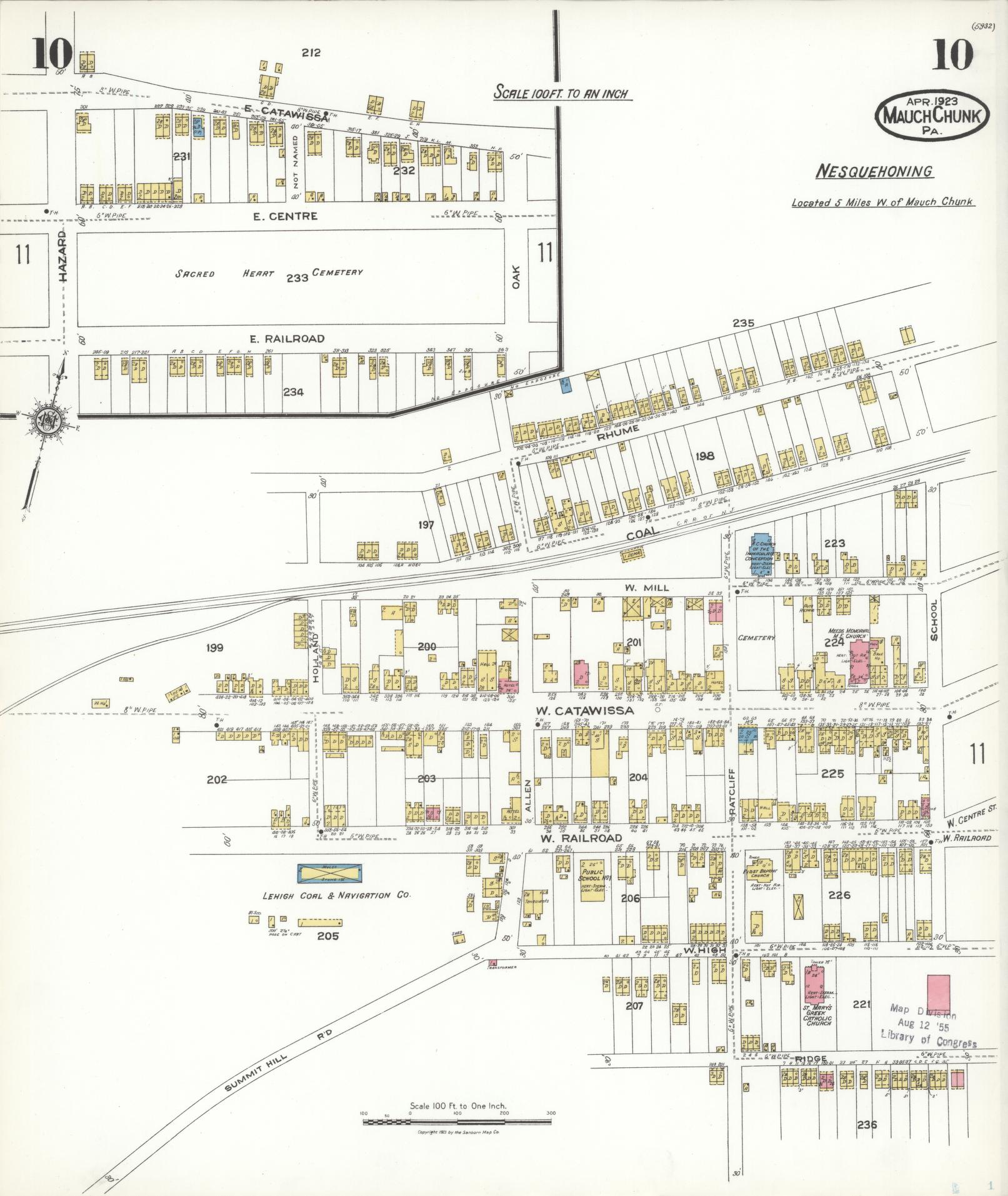 Sanborn Fire Insurance Map from Mauch Chunk, Carbon County, Pennsylvania (1923), Sheet #0010 - Historic Sanborn Fire Insurance Map Print, vintage old map wall art, antique decor, genealogy gift, Pennsylvania Pennsylvania map