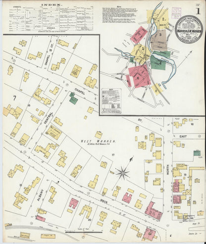 Sanborn Fire Insurance Map from Warren, Worcester County, Massachusetts (1902), Sheet #0001 - Historic Sanborn Fire Insurance Map Print, vintage old map wall art, antique decor, genealogy gift, Massachusetts Massachusetts map