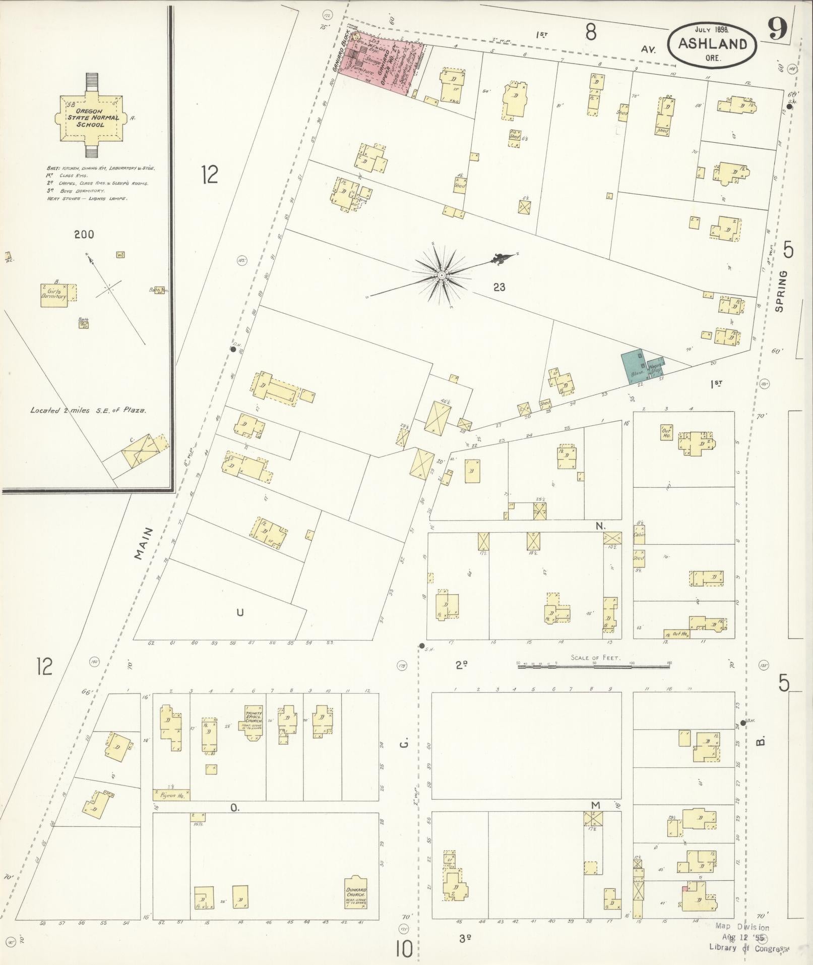 Sanborn Fire Insurance Map from Ashland, Jackson County, Oregon (1898), Sheet #0009 - Complete Map Set gallery image, historic Sanborn map, vintage wall art, Oregon Oregon