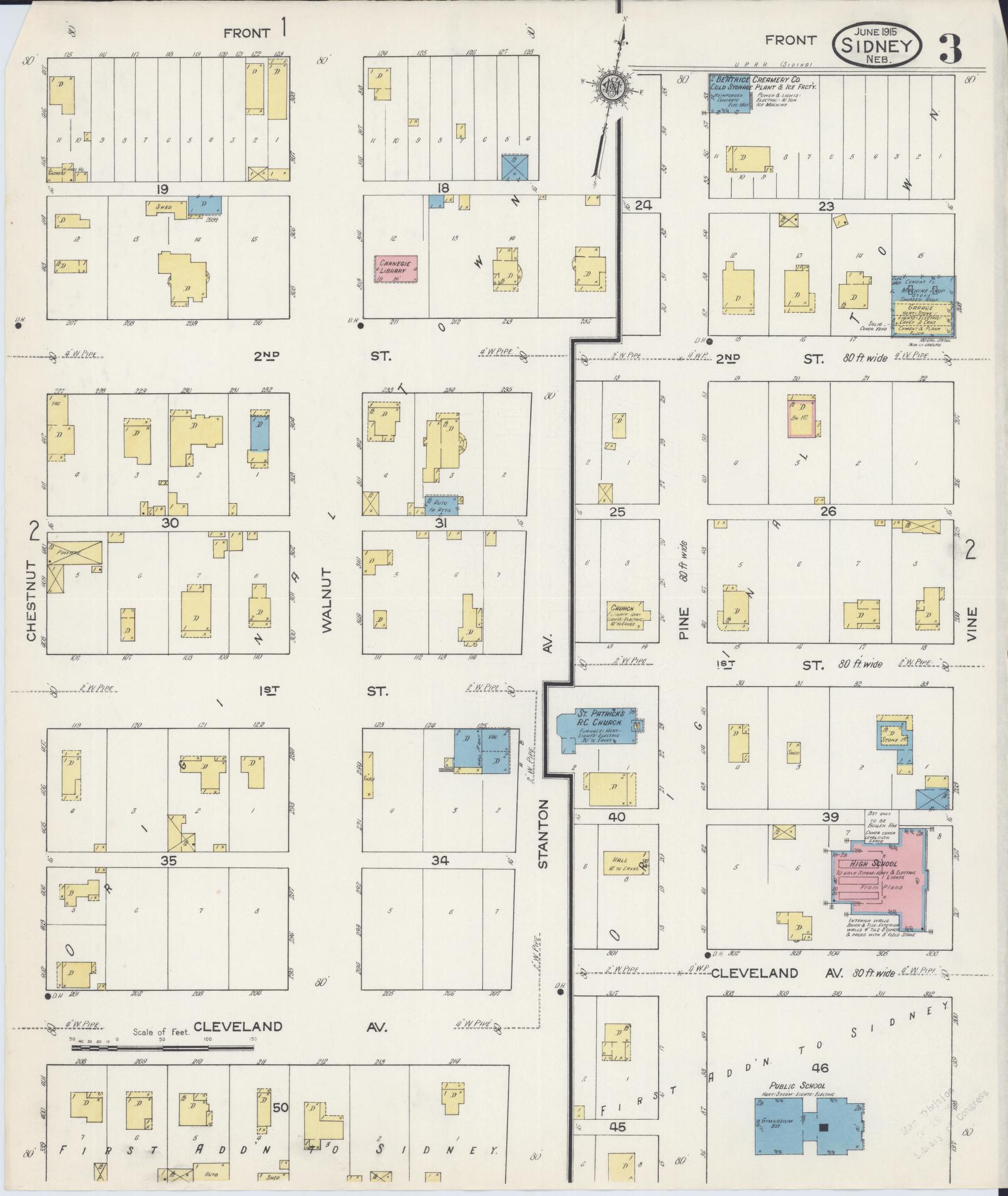 Sanborn Fire Insurance Map from Sidney, Cheyenne County, Nebraska (1915), Sheet #0003 - Historic Sanborn Fire Insurance Map Print, vintage old map wall art, antique decor, genealogy gift, Nebraska Nebraska map