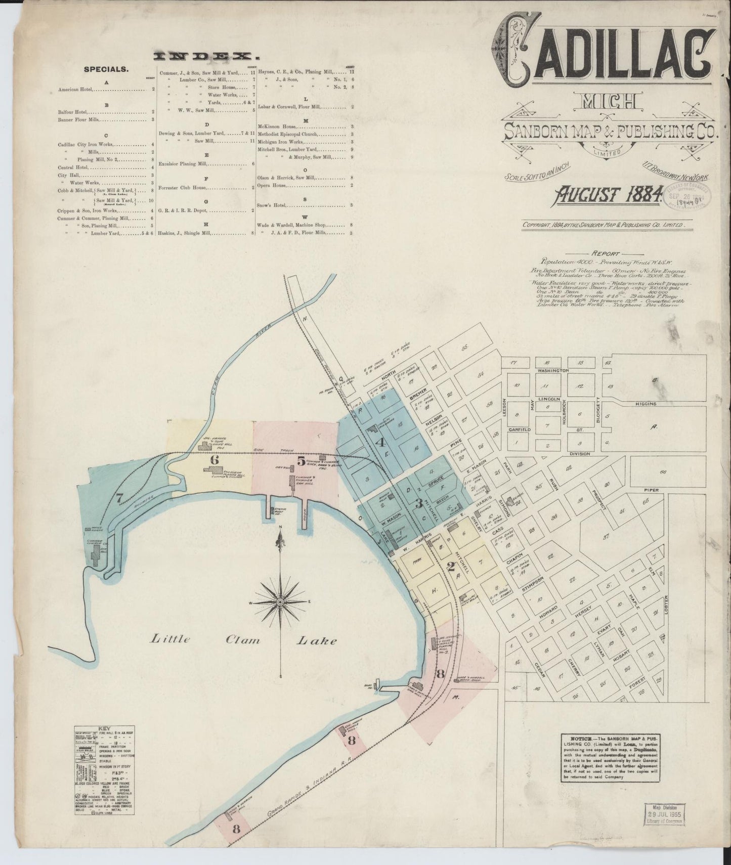 Sanborn Fire Insurance Map from Cadillac, Wexford County, Michigan (1884), Sheet #0001 - Complete Map Set gallery image, historic Sanborn map, vintage wall art, Michigan Michigan
