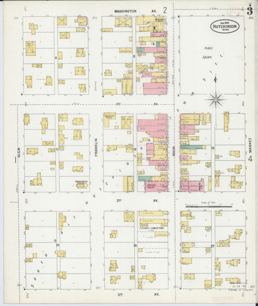 Sanborn Fire Insurance Map from Hutchinson, Mcleod County, Minnesota (1899), Sheet #0003 - Historic Sanborn Fire Insurance Map Print, vintage old map wall art, antique decor, genealogy gift, Minnesota Minnesota map