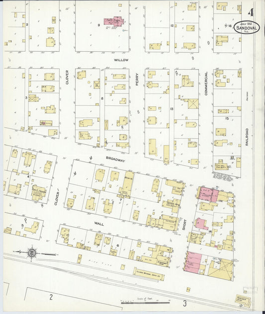 Sanborn Fire Insurance Map from Sandoval, Marion County, Illinois (1912), Sheet #0004 - Historic Sanborn Fire Insurance Map Print, vintage old map wall art, antique decor, genealogy gift, Illinois Illinois map