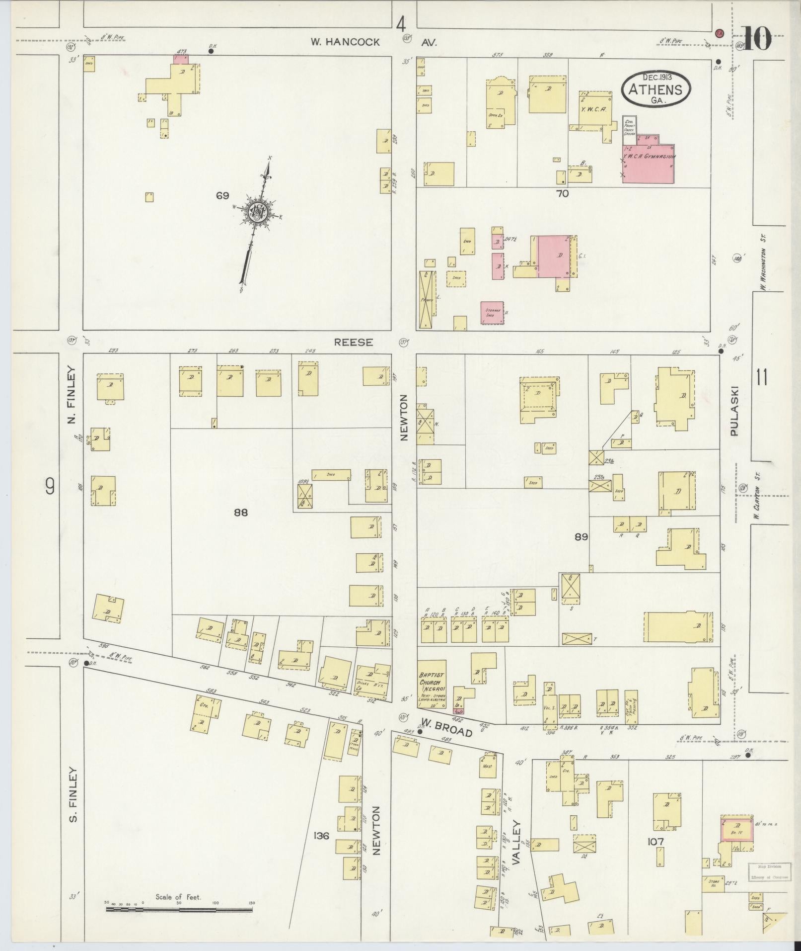 Sanborn Fire Insurance Map from Athens, Clarke County, Georgia (1913), Sheet #0010 - Complete Map Set gallery image, historic Sanborn map, vintage wall art, Georgia Georgia
