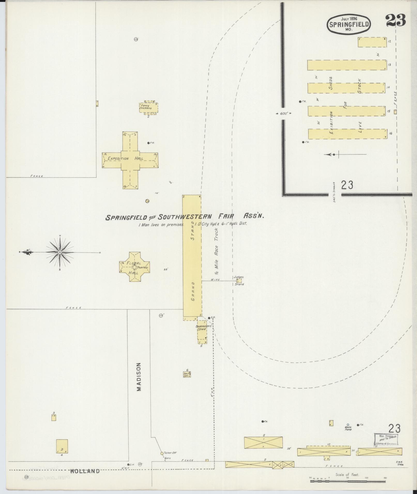 Sanborn Fire Insurance Map from Springfield, Greene County, Missouri (1896), Sheet #0023 - Historic Sanborn Fire Insurance Map Print, vintage old map wall art, antique decor, genealogy gift, Missouri Missouri map