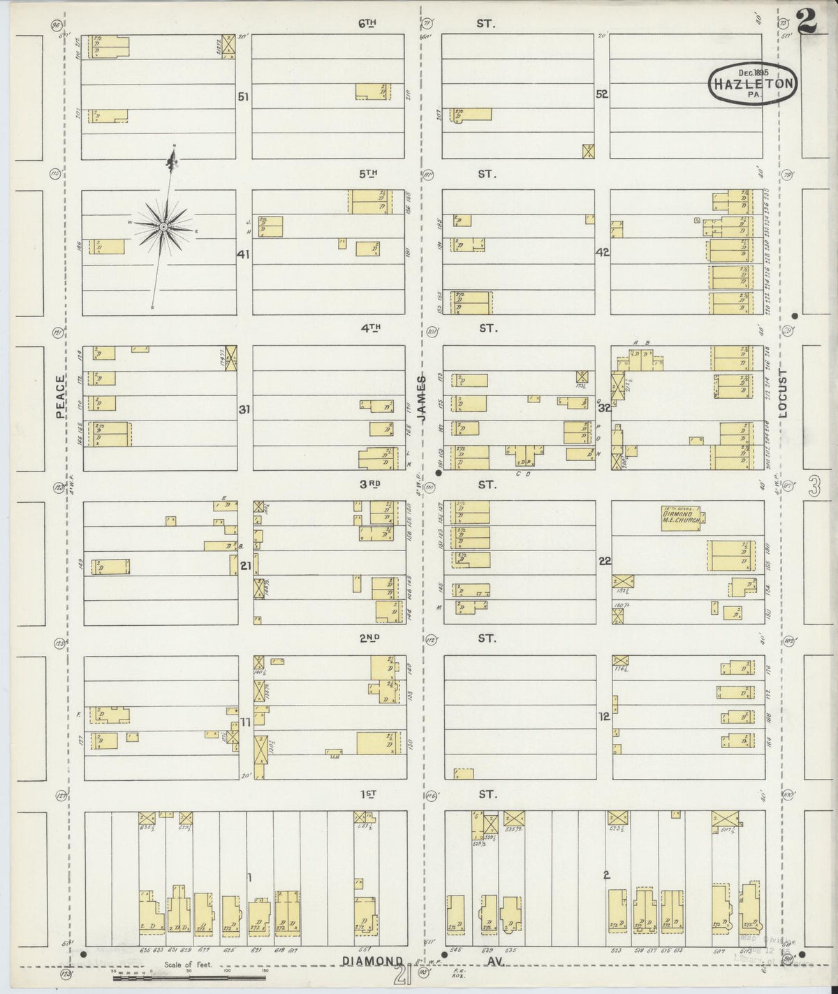 Sanborn Fire Insurance Map from Hazleton, Luzerne County, Pennsylvania (1895), Sheet #0002 - Historic Sanborn Fire Insurance Map Print, vintage old map wall art, antique decor, genealogy gift, Pennsylvania Pennsylvania map