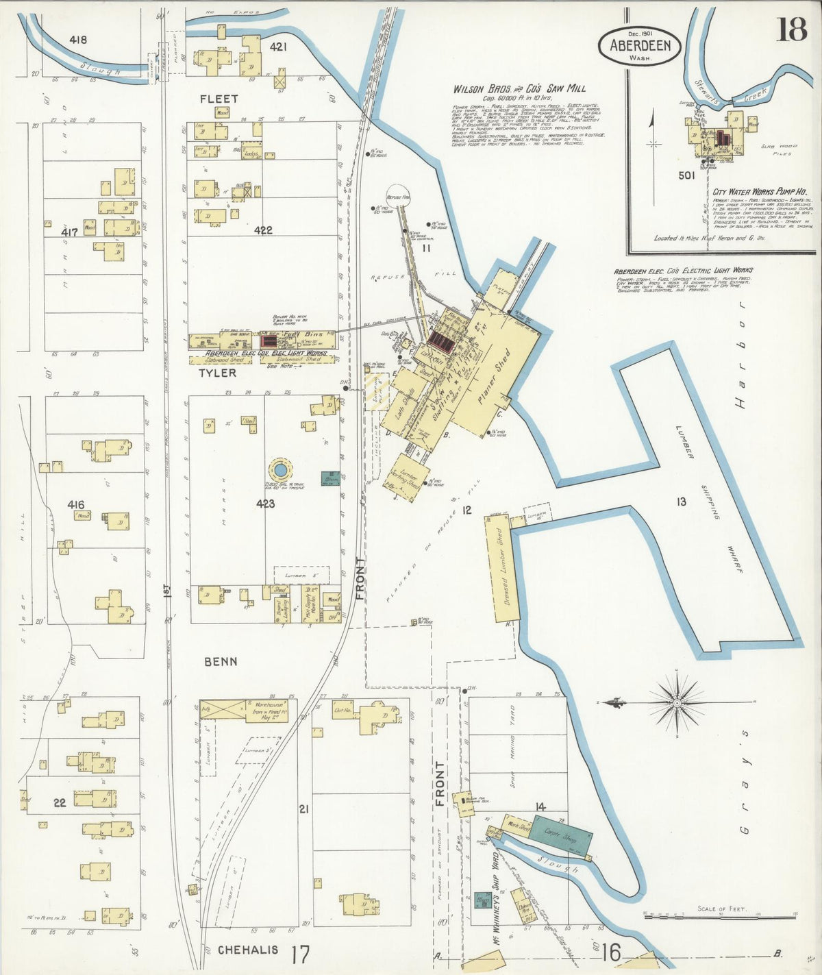 Sanborn Fire Insurance Map from Aberdeen, Grays Harbor County, Washington (1901), Sheet #0018 - Complete Map Set gallery image, historic Sanborn map, vintage wall art, Washington Washington