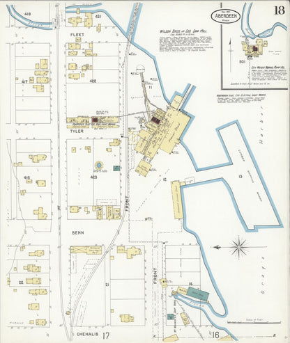 Sanborn Fire Insurance Map from Aberdeen, Grays Harbor County, Washington (1901), Sheet #0018 - Complete Map Set gallery image, historic Sanborn map, vintage wall art, Washington Washington