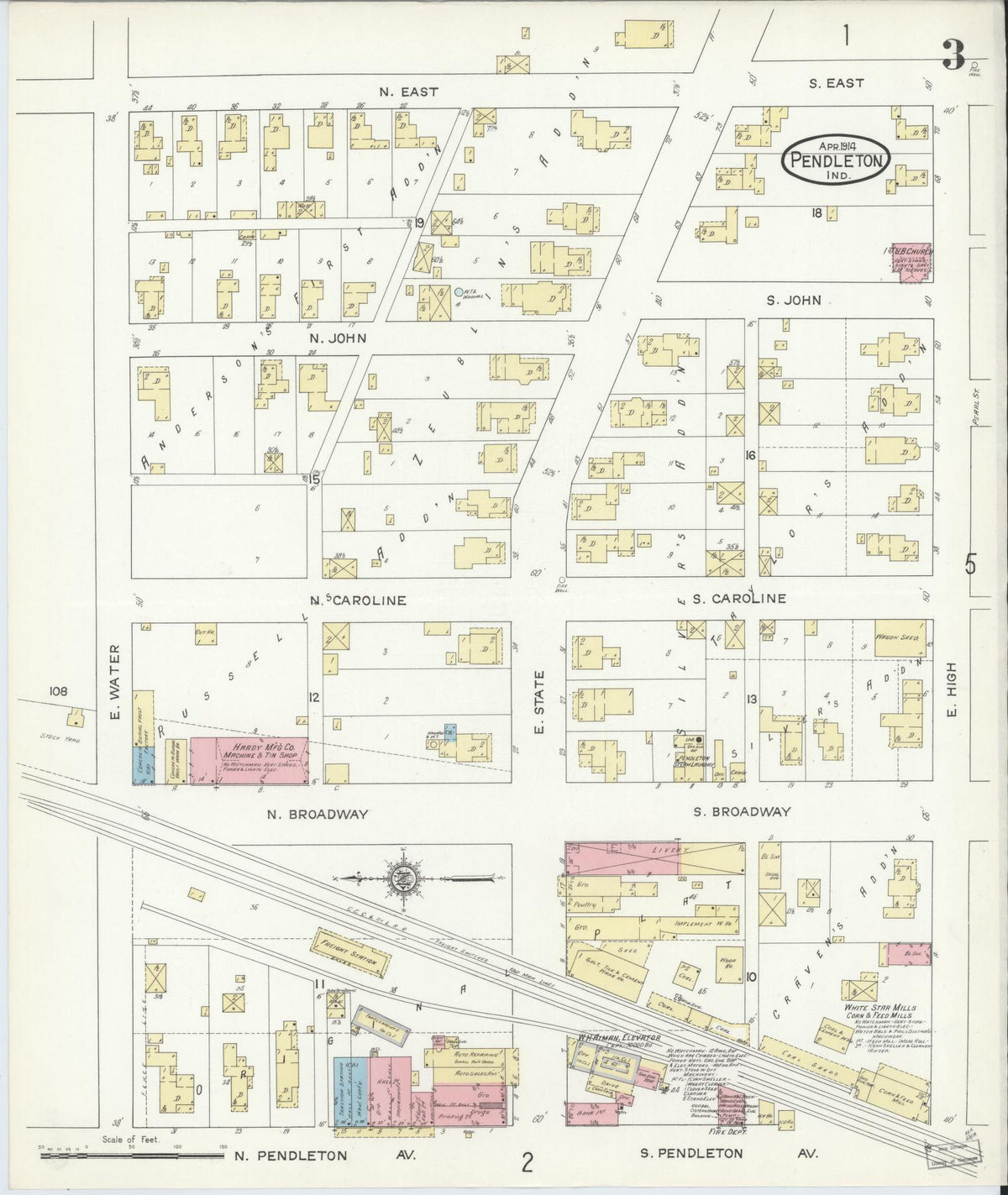 Sanborn Fire Insurance Map from Pendleton, Madison County, Indiana (1914), Sheet #0003 - Historic Sanborn Fire Insurance Map Print, vintage old map wall art, antique decor, genealogy gift, Indiana Indiana map