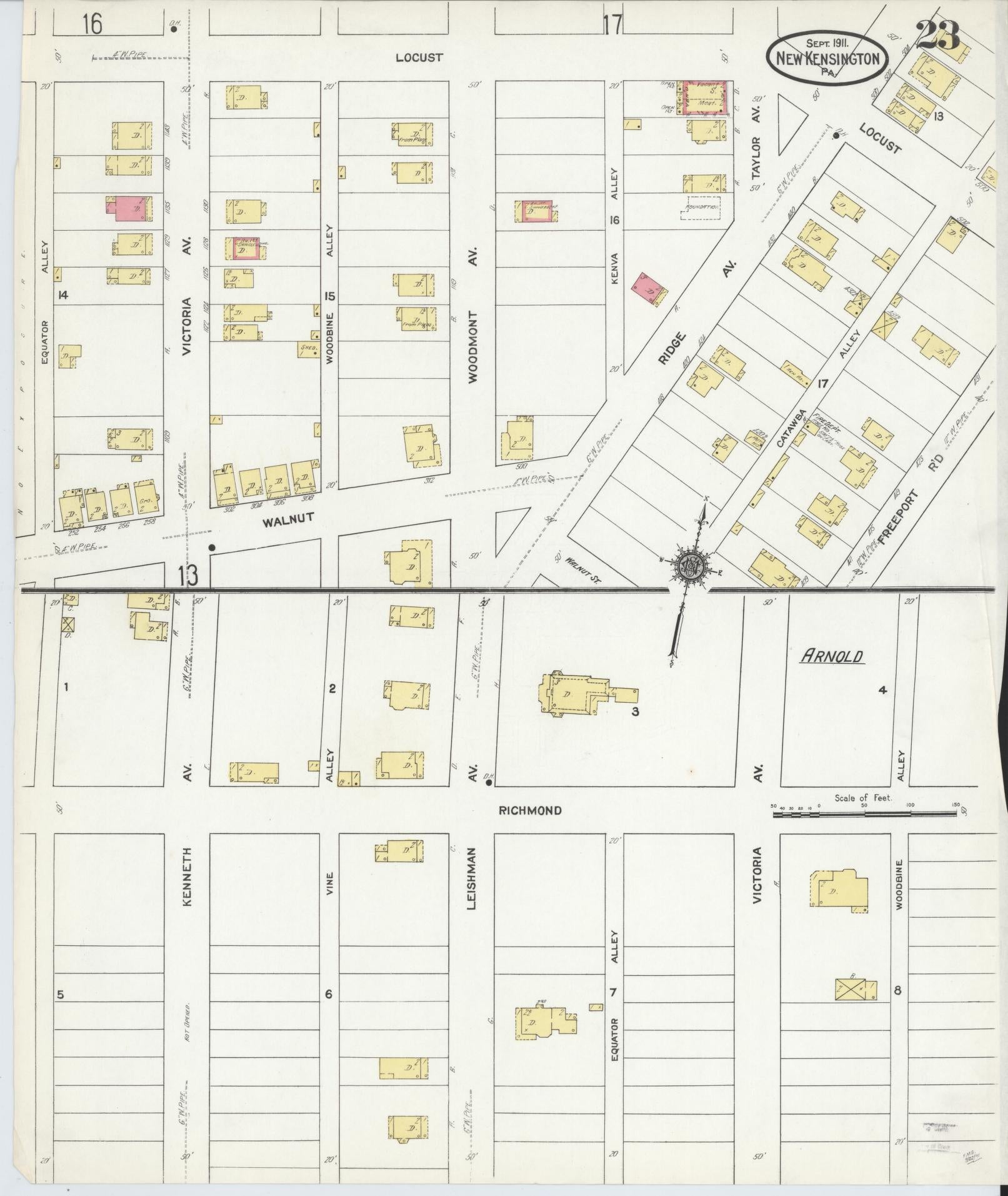 Sanborn Fire Insurance Map from New Kensington, Westmoreland County, Pennsylvania (1911), Sheet #0023 - Complete Map Set gallery image, historic Sanborn map, vintage wall art, Pennsylvania Pennsylvania