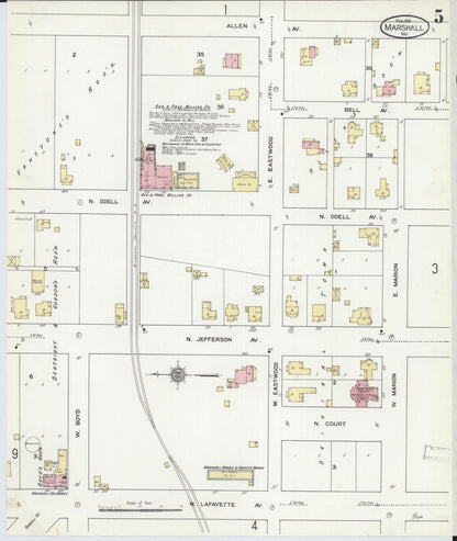 Sanborn Fire Insurance Map from Marshall, Saline County, Missouri (1910), Sheet #0005 - Historic Sanborn Fire Insurance Map Print, vintage old map wall art, antique decor, genealogy gift, Missouri Missouri map