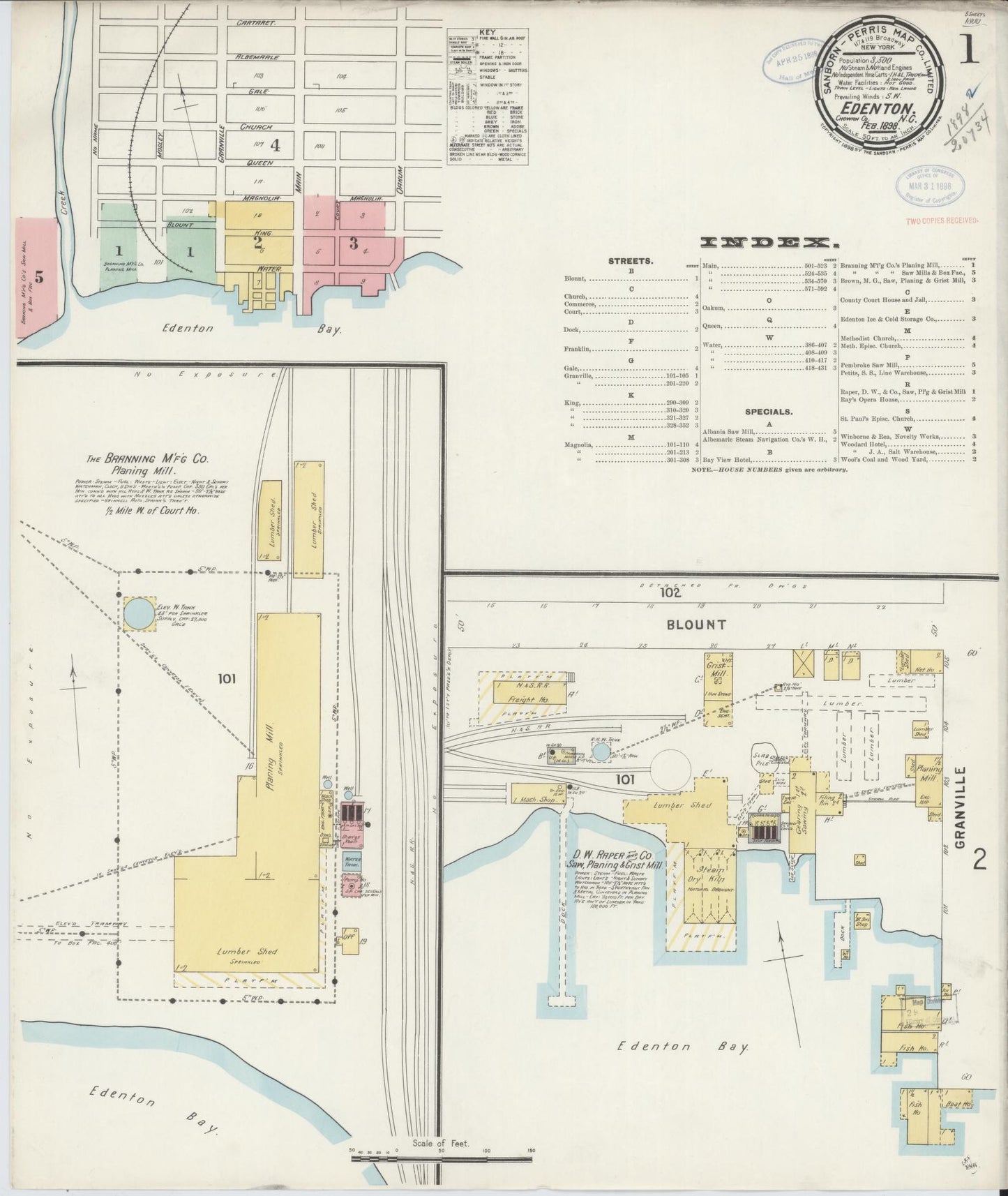 Sanborn Fire Insurance Map from Edenton, Chowan County, North Carolina (1898), Sheet #0001 - Historic Sanborn Fire Insurance Map Print, vintage old map wall art, antique decor, genealogy gift, North Carolina North Carolina map