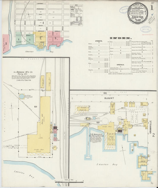 Sanborn Fire Insurance Map from Edenton, Chowan County, North Carolina (1898), Sheet #0001 - Historic Sanborn Fire Insurance Map Print, vintage old map wall art, antique decor, genealogy gift, North Carolina North Carolina map