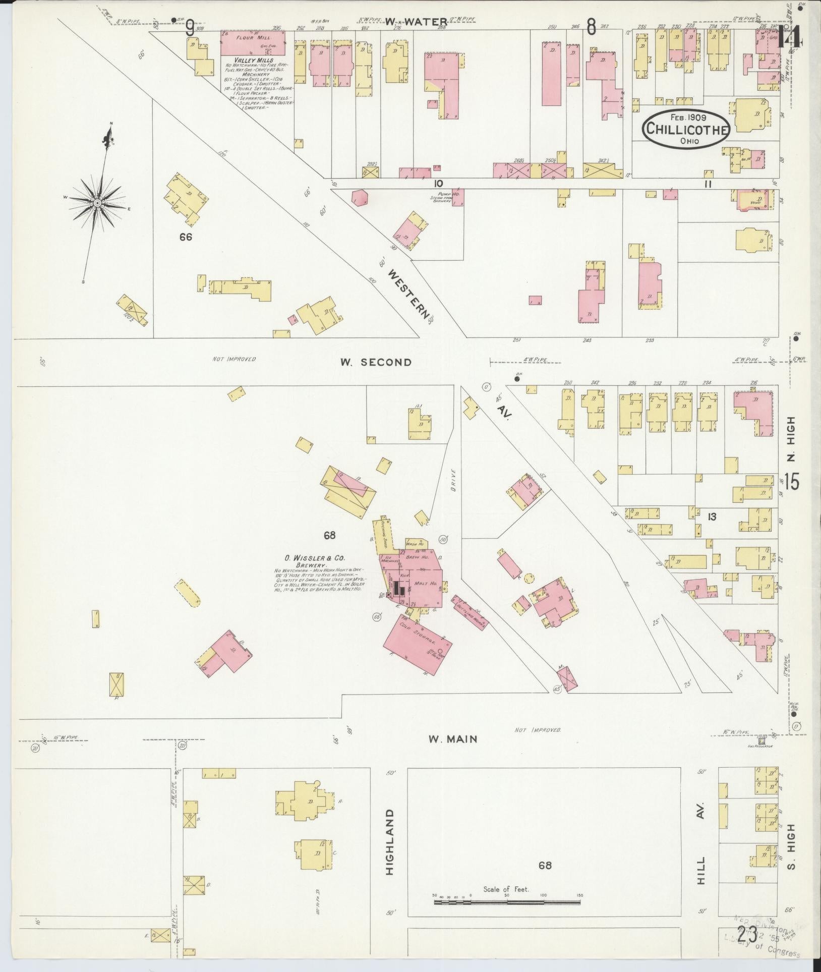 Sanborn Fire Insurance Map from Chillicothe, Ross County, Ohio (1909), Sheet #0014 - Complete Map Set gallery image, historic Sanborn map, vintage wall art, Ohio Ohio