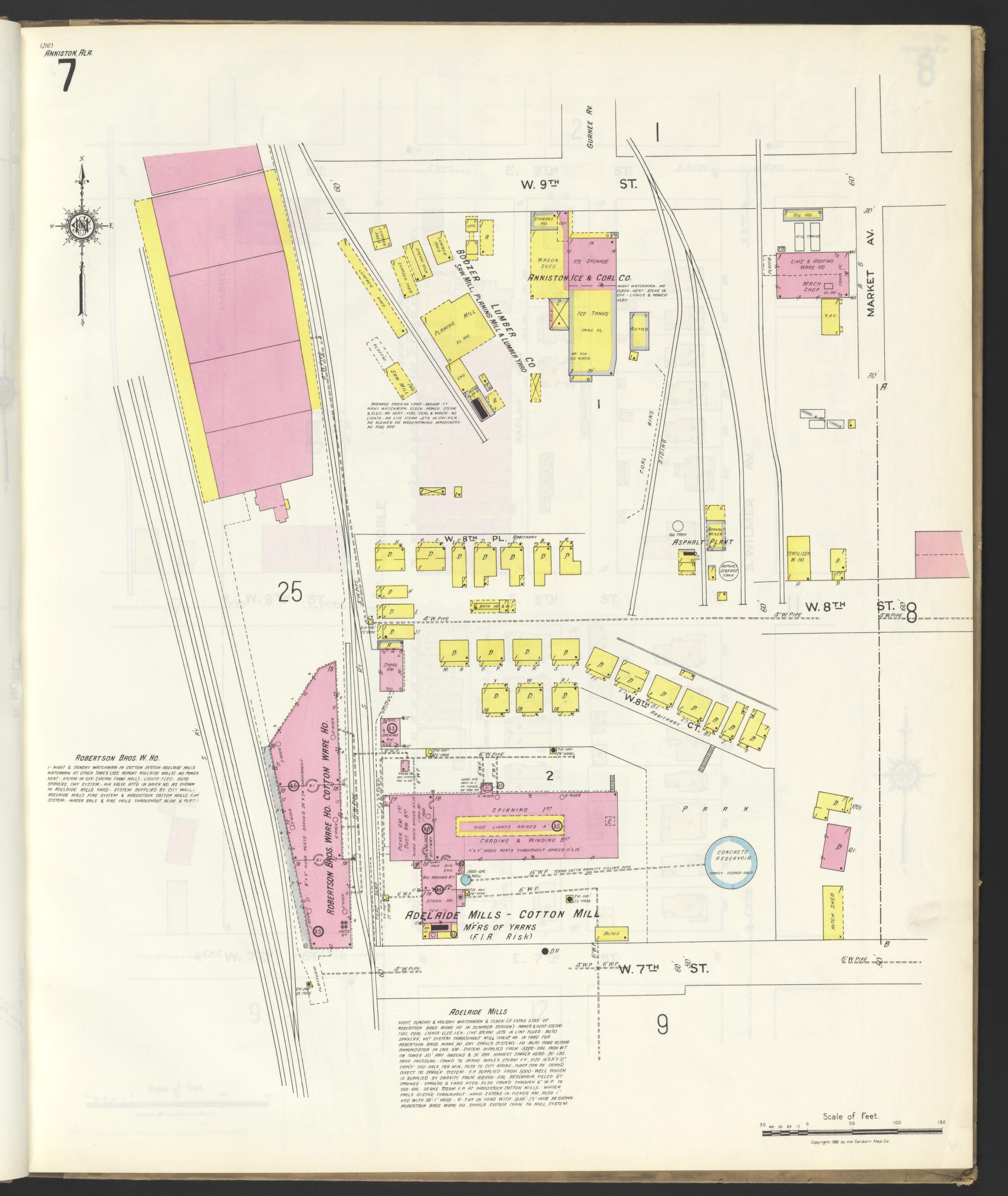 Sanborn Fire Insurance Map from Anniston, Calhoun County, Alabama (1925), Sheet #0007 - Historic Sanborn Fire Insurance Map Print, vintage old map wall art, antique decor, genealogy gift, Alabama Alabama map