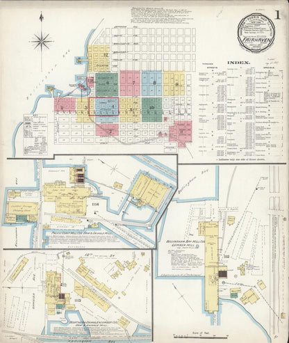 Sanborn Fire Insurance Map from Fairhaven [see also Bellingham and Sehome], Whatcom County, Washington (1897), Sheet #0001 - Complete Map Set gallery image, historic Sanborn map, vintage wall art, Washington Washington