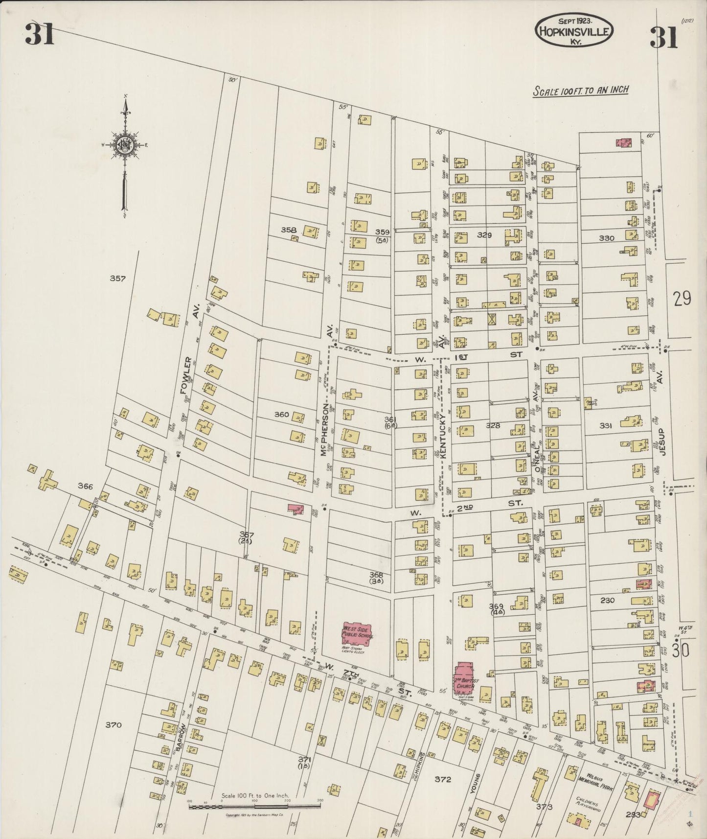 Sanborn Fire Insurance Map from Hopkinsville, Christian County, Kentucky (1923), Sheet #0031 - Complete Map Set gallery image, historic Sanborn map, vintage wall art, Kentucky Kentucky