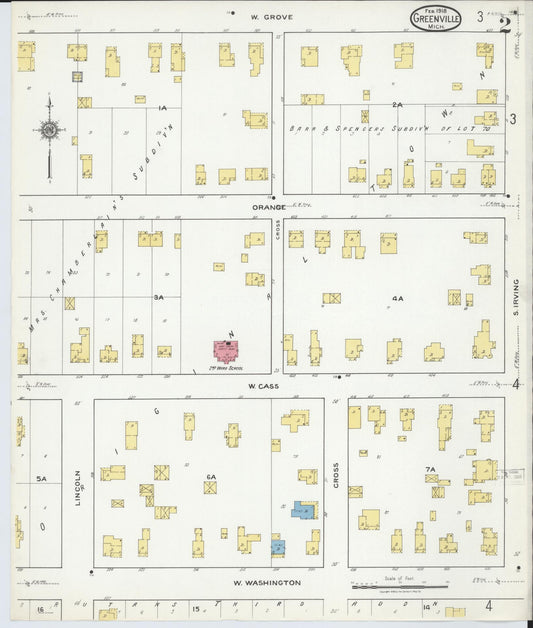 Sanborn Fire Insurance Map from Greenville, Montcalm County, Michigan (1918), Sheet #0002 - Historic Sanborn Fire Insurance Map Print, vintage old map wall art, antique decor, genealogy gift, Michigan Michigan map
