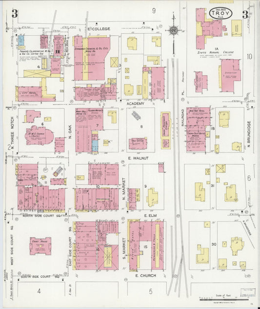 Sanborn Fire Insurance Map from Troy, Pike County, Alabama (1923), Sheet #0003 - Historic Sanborn Fire Insurance Map Print, vintage old map wall art, antique decor, genealogy gift, Alabama Alabama map