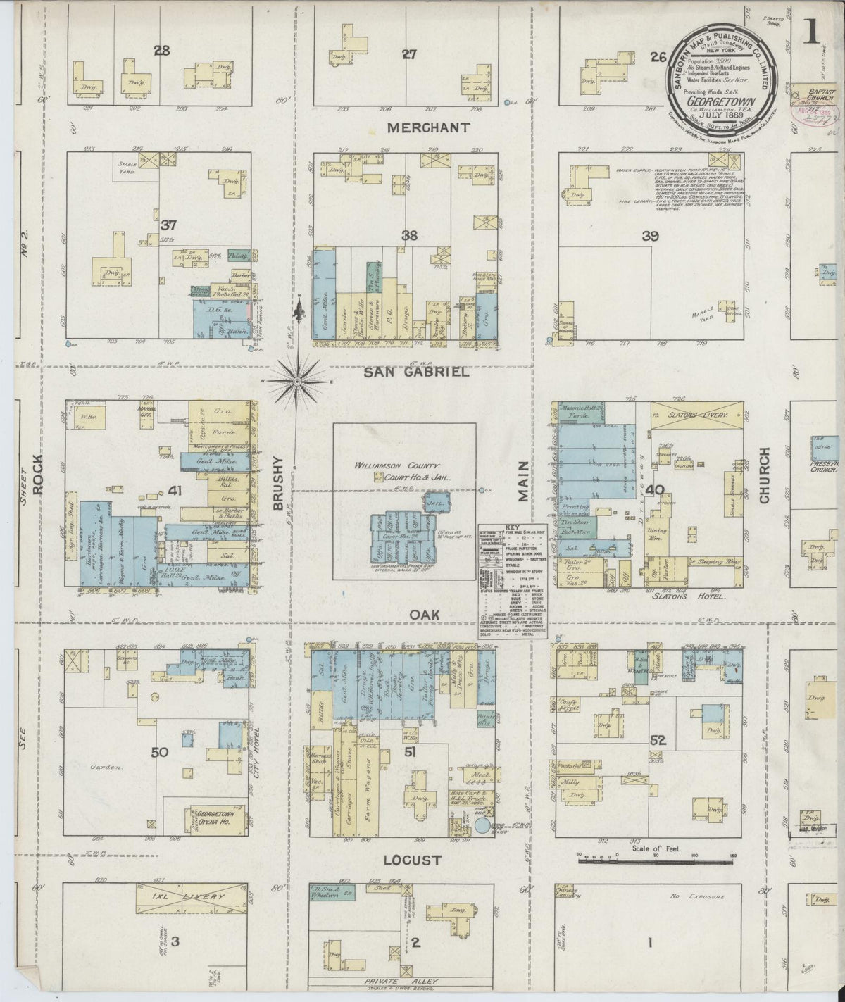 Sanborn Fire Insurance Map from Georgetown, Williamson County, Texas (1889), Sheet #0001 - Complete Map Set gallery image, historic Sanborn map, vintage wall art, Texas Texas