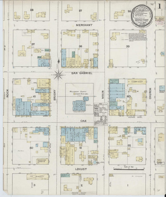 Sanborn Fire Insurance Map from Georgetown, Williamson County, Texas (1889), Sheet #0001 - Complete Map Set gallery image, historic Sanborn map, vintage wall art, Texas Texas