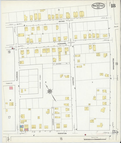 Sanborn Fire Insurance Map from Winchester, Middlesex County, Massachusetts (1916), Sheet #0018 - Historic Sanborn Fire Insurance Map Print, vintage old map wall art, antique decor, genealogy gift, Massachusetts Massachusetts map