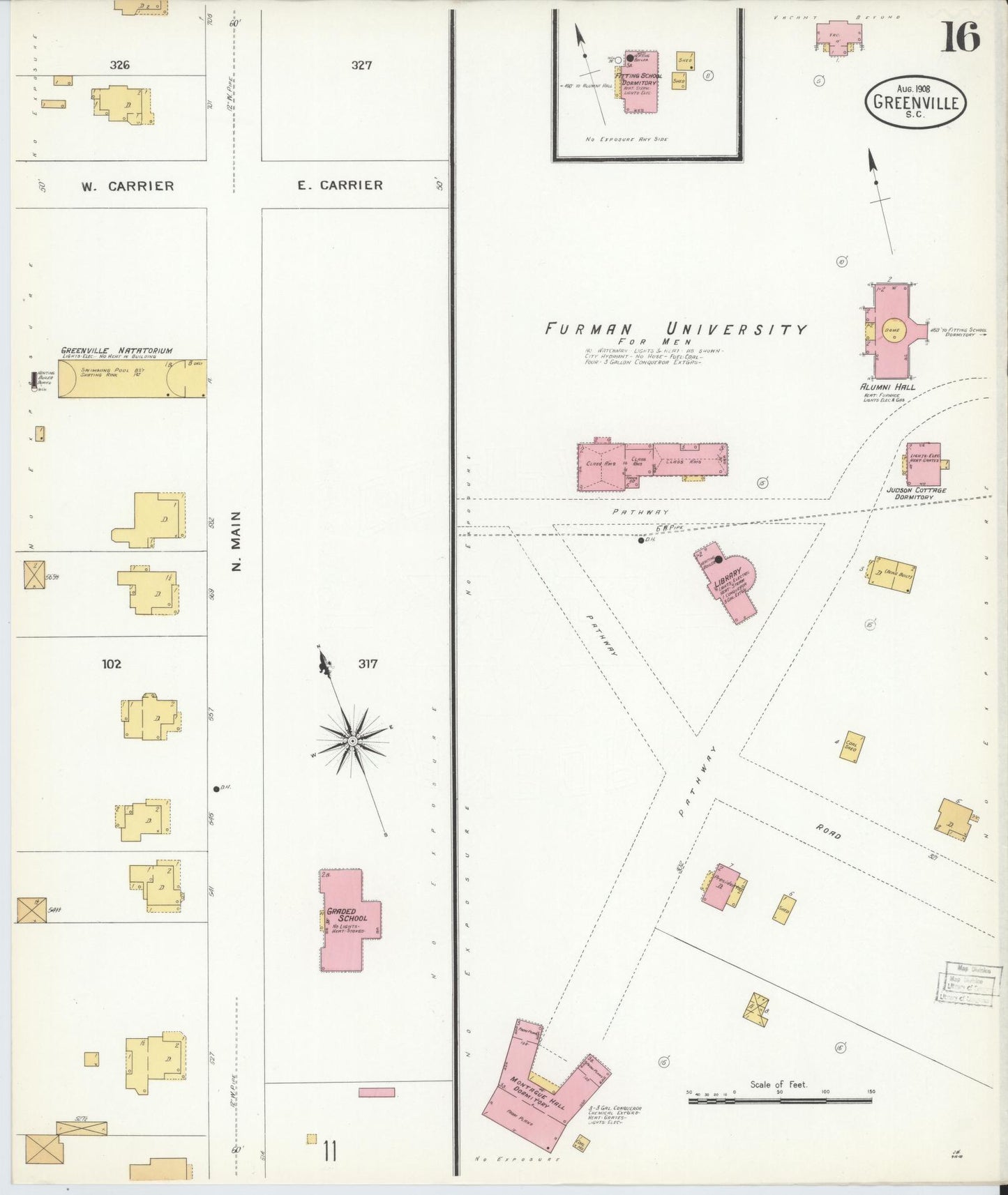 Sanborn Fire Insurance Map from Greenville, Greenville County, South Carolina (1908), Sheet #0016 - Complete Map Set gallery image, historic Sanborn map, vintage wall art, South Carolina South Carolina