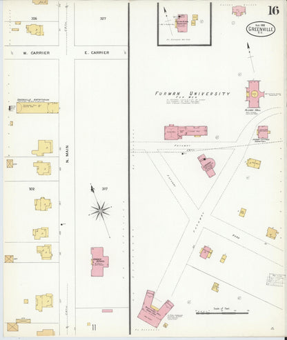 Sanborn Fire Insurance Map from Greenville, Greenville County, South Carolina (1908), Sheet #0016 - Complete Map Set gallery image, historic Sanborn map, vintage wall art, South Carolina South Carolina