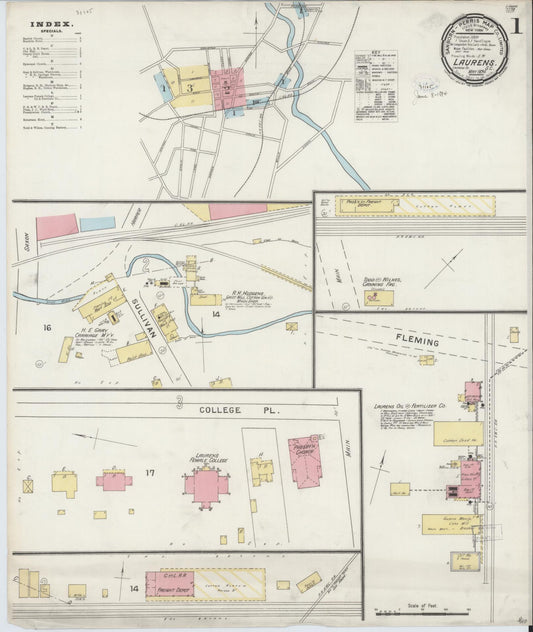 Sanborn Fire Insurance Map from Laurens, Laurens County, South Carolina (1894), Sheet #0001 - Complete Map Set gallery image, historic Sanborn map, vintage wall art, South Carolina South Carolina