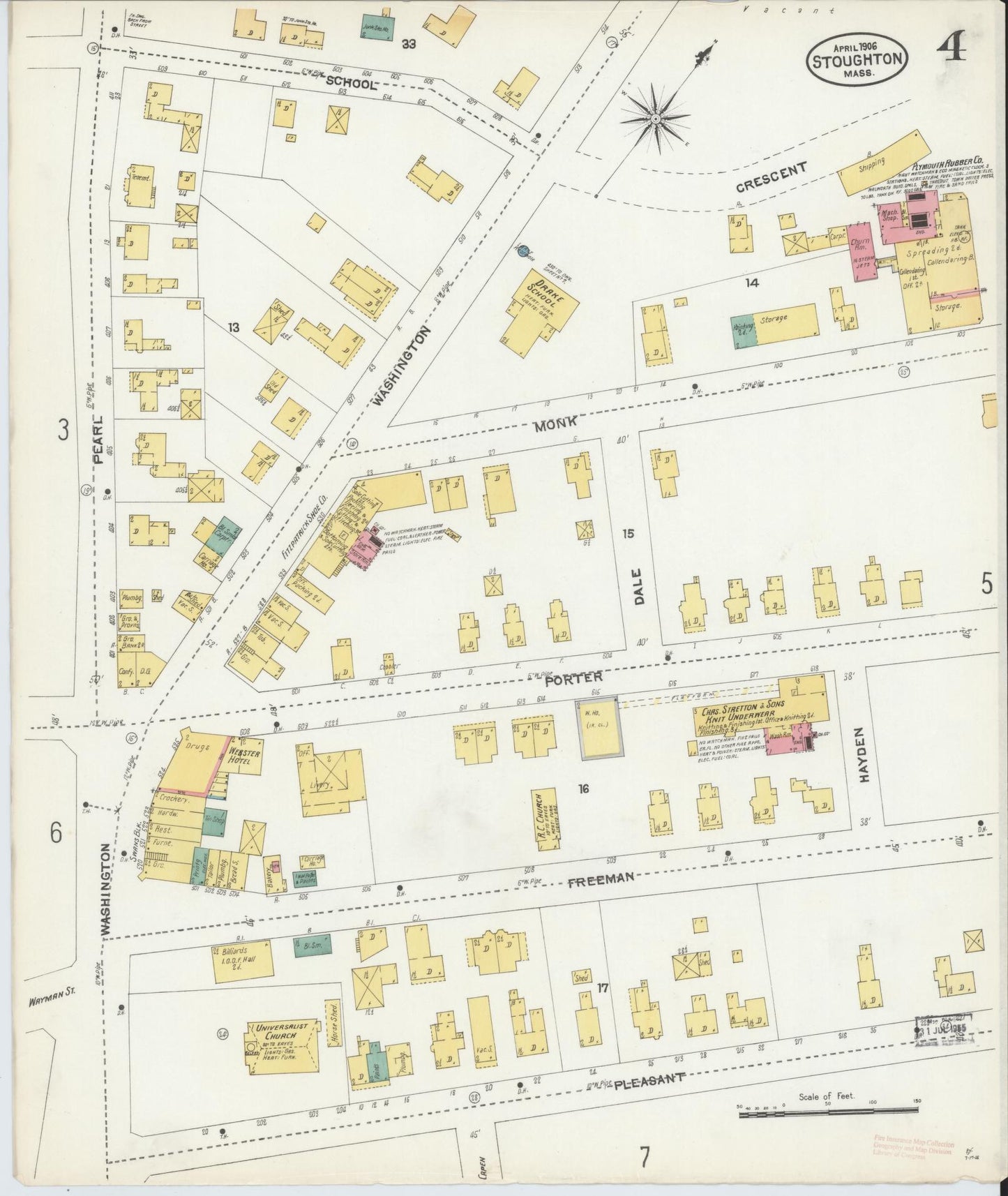 Sanborn Fire Insurance Map from Stoughton, Norfolk County, Massachusetts (1906), Sheet #0004 - Complete Map Set gallery image, historic Sanborn map, vintage wall art, Massachusetts Massachusetts