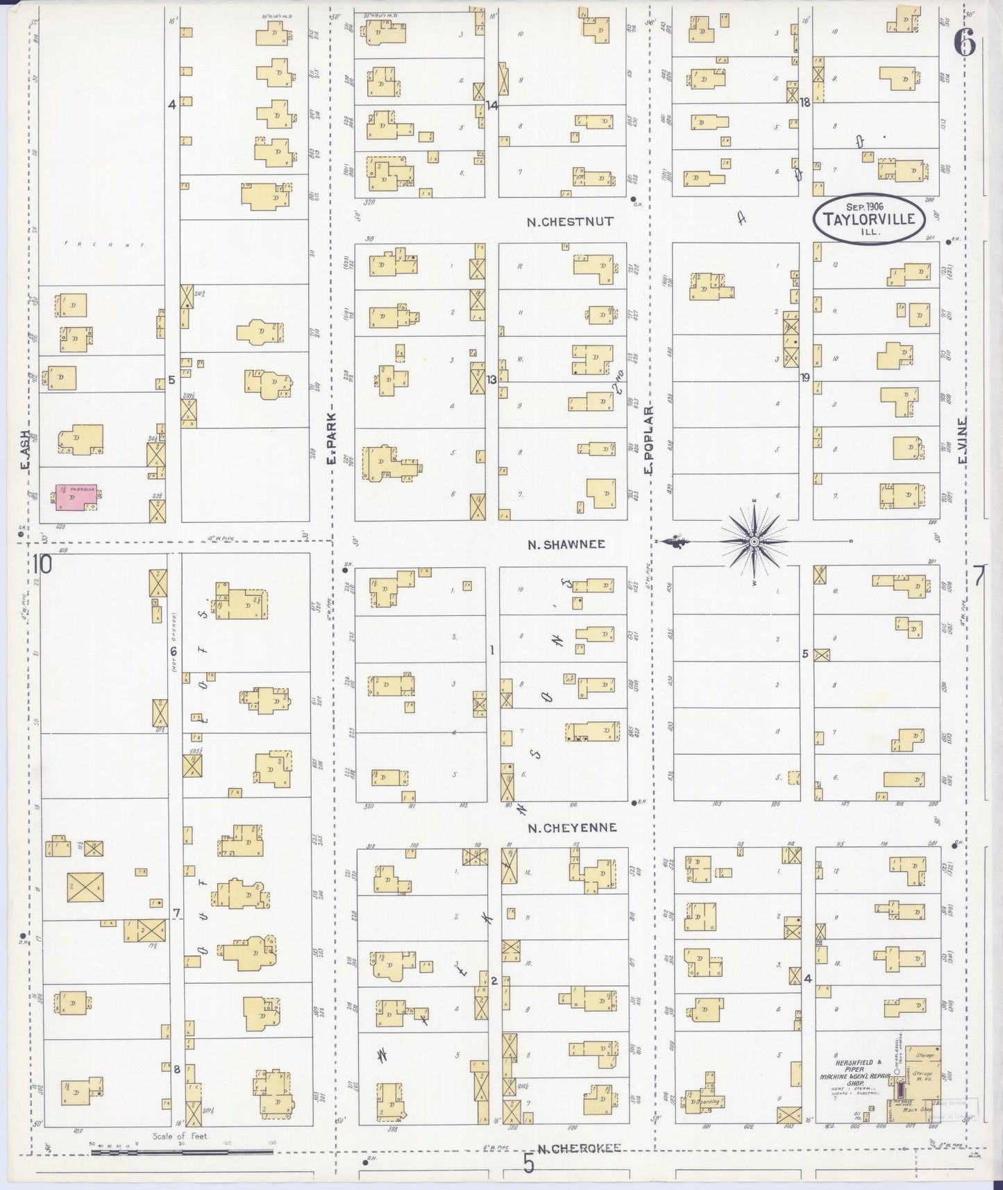 Sanborn Fire Insurance Map from Taylorville, Christian County, Illinois (1906), Sheet #0006 - Complete Map Set gallery image, historic Sanborn map, vintage wall art, Illinois Illinois