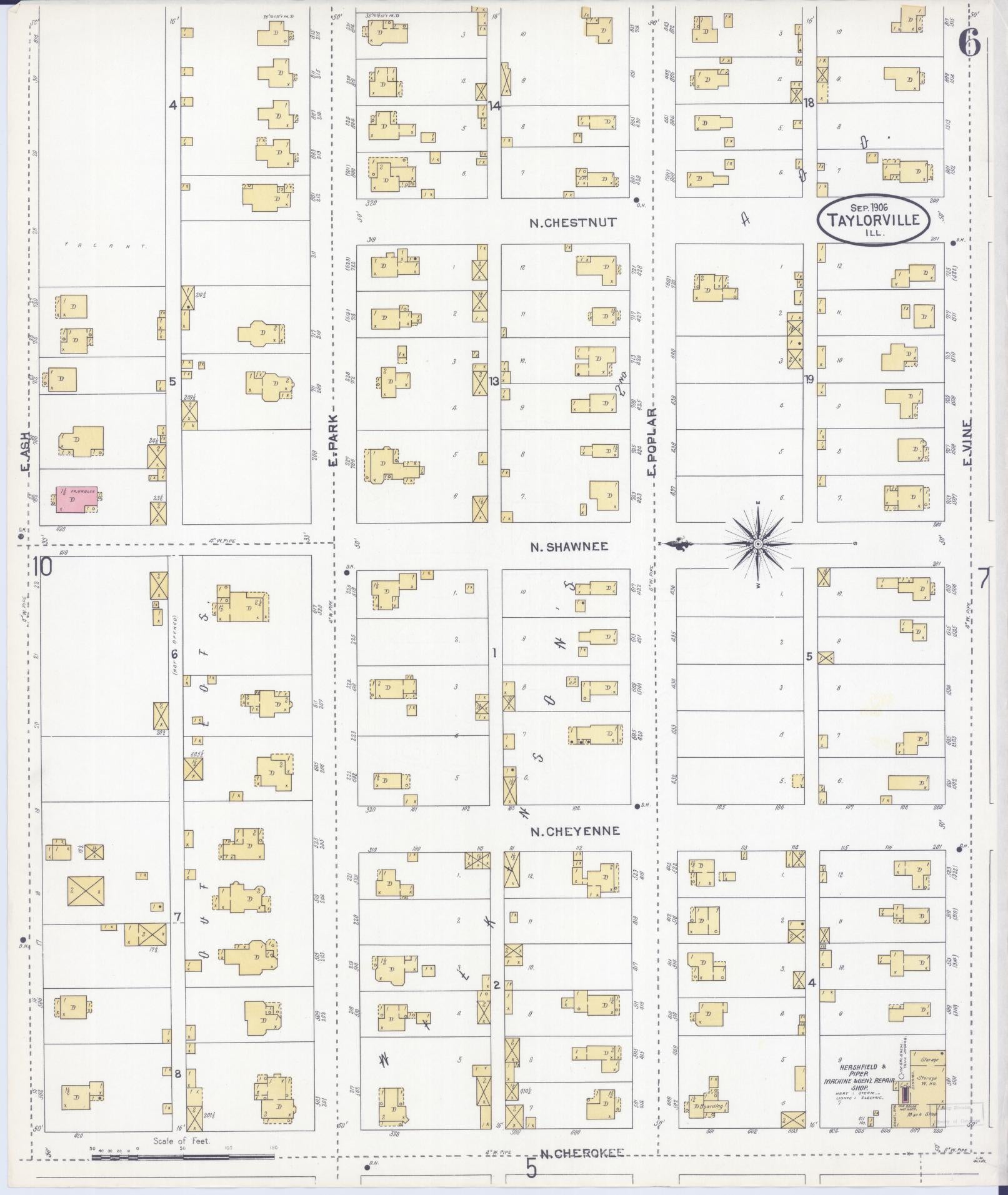 Sanborn Fire Insurance Map from Taylorville, Christian County, Illinois (1906), Sheet #0006 - Complete Map Set gallery image, historic Sanborn map, vintage wall art, Illinois Illinois
