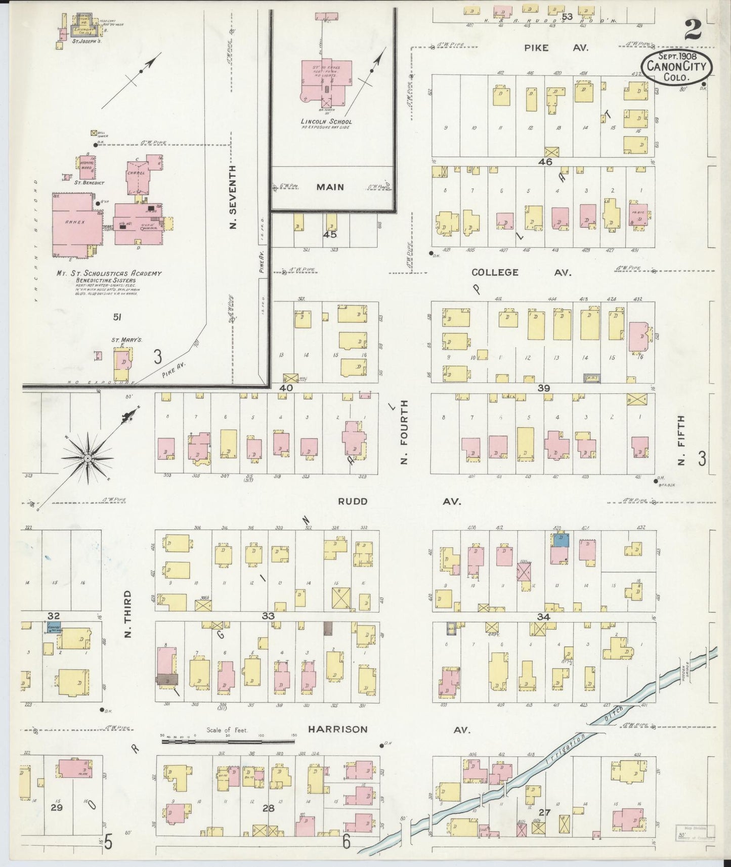 Sanborn Fire Insurance Map from Canon City, Fremont County, Colorado (1908), Sheet #0002 - Historic Sanborn Fire Insurance Map Print, vintage old map wall art, antique decor, genealogy gift, Colorado Colorado map