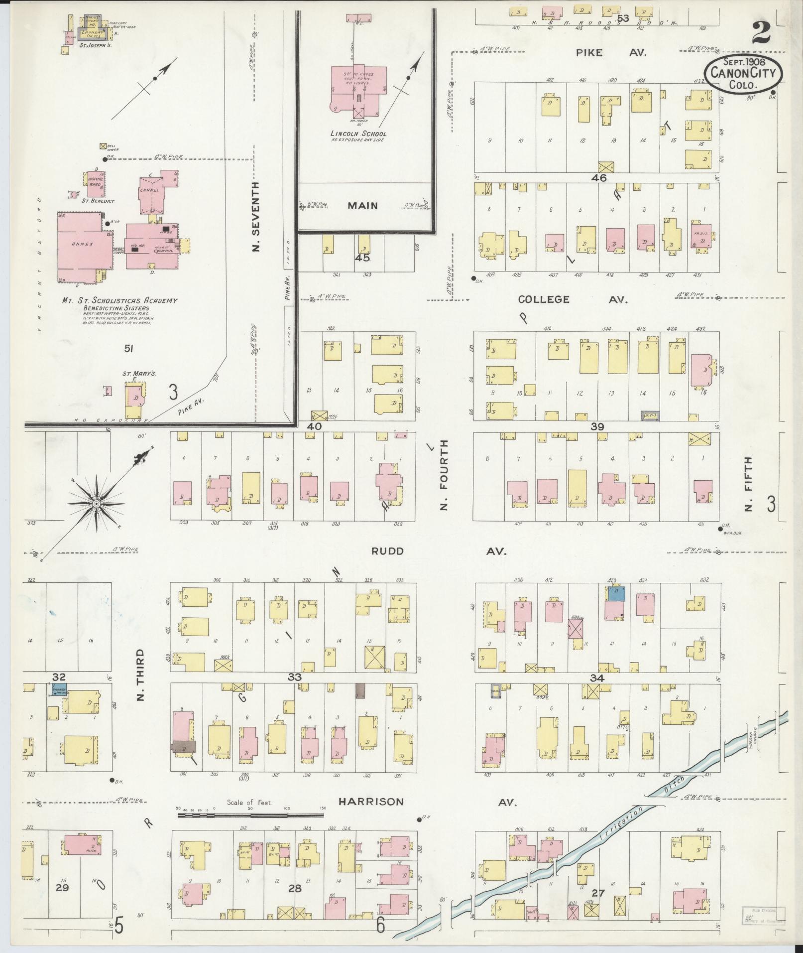 Sanborn Fire Insurance Map from Canon City, Fremont County, Colorado (1908), Sheet #0002 - Historic Sanborn Fire Insurance Map Print, vintage old map wall art, antique decor, genealogy gift, Colorado Colorado map