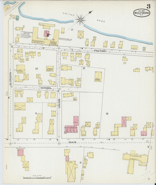 Sanborn Fire Insurance Map from Wolfeboro, Carroll County, New Hampshire (1892), Sheet #0003 - Historic Sanborn Fire Insurance Map Print, vintage old map wall art, antique decor, genealogy gift, New Hampshire New Hampshire map