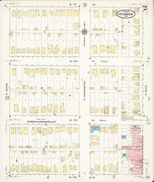 Sanborn Fire Insurance Map from Hutchinson, Reno County, Kansas (1915), Sheet #0003 - Historic Sanborn Fire Insurance Map Print, vintage old map wall art, antique decor, genealogy gift, Kansas Kansas map